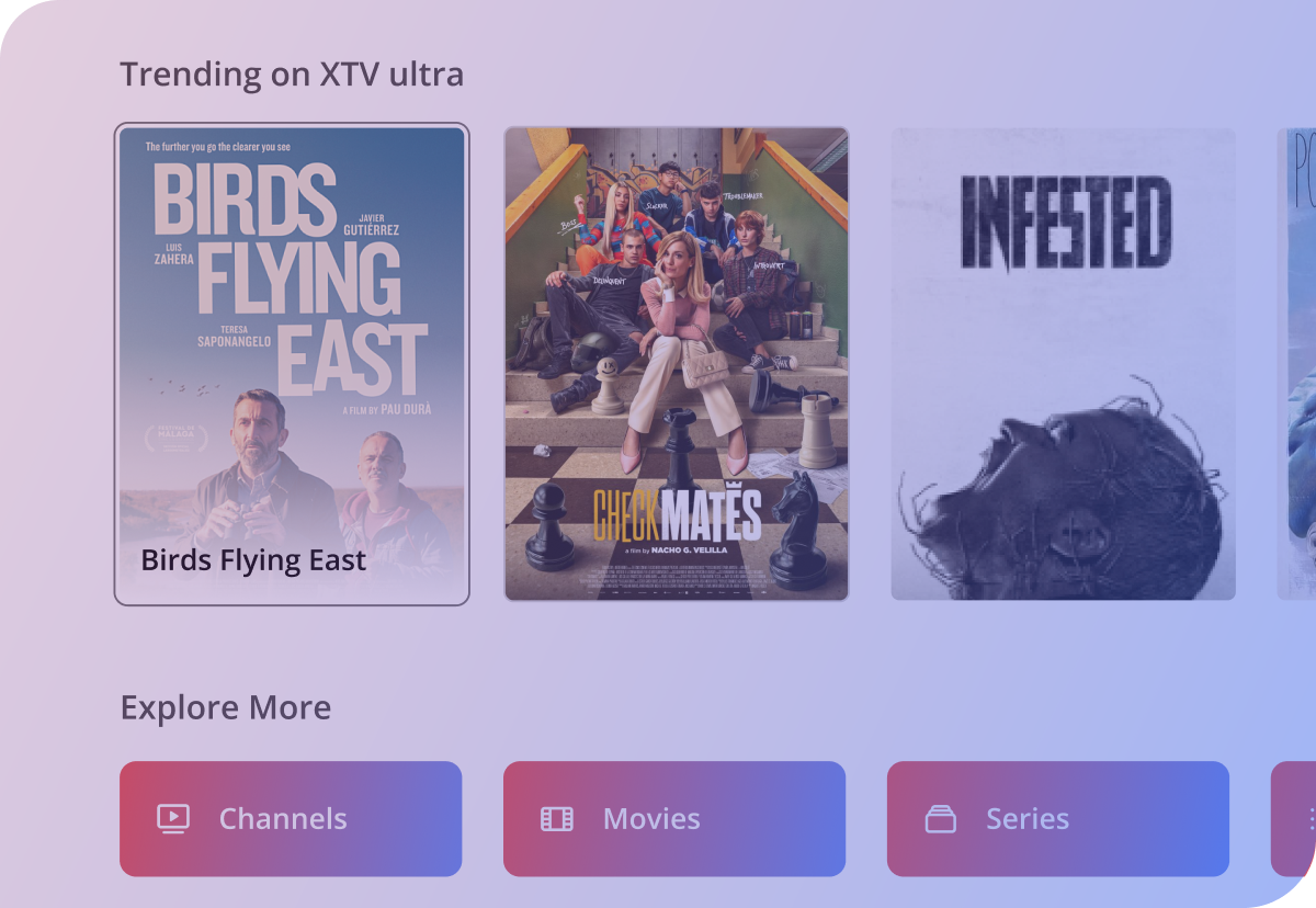 XTV Ultra hub screen in light theme